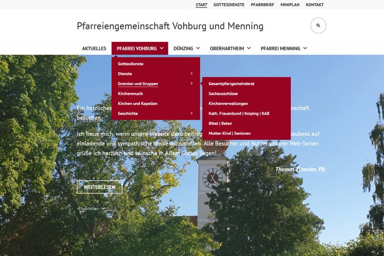 Website Pfarreiengemeinschaft Vohburg Menning