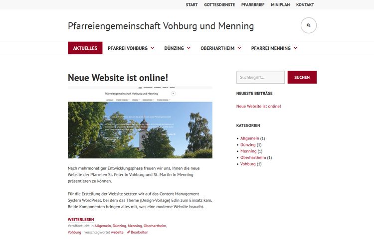 Website Pfarreiengemeinschaft Vohburg Menning